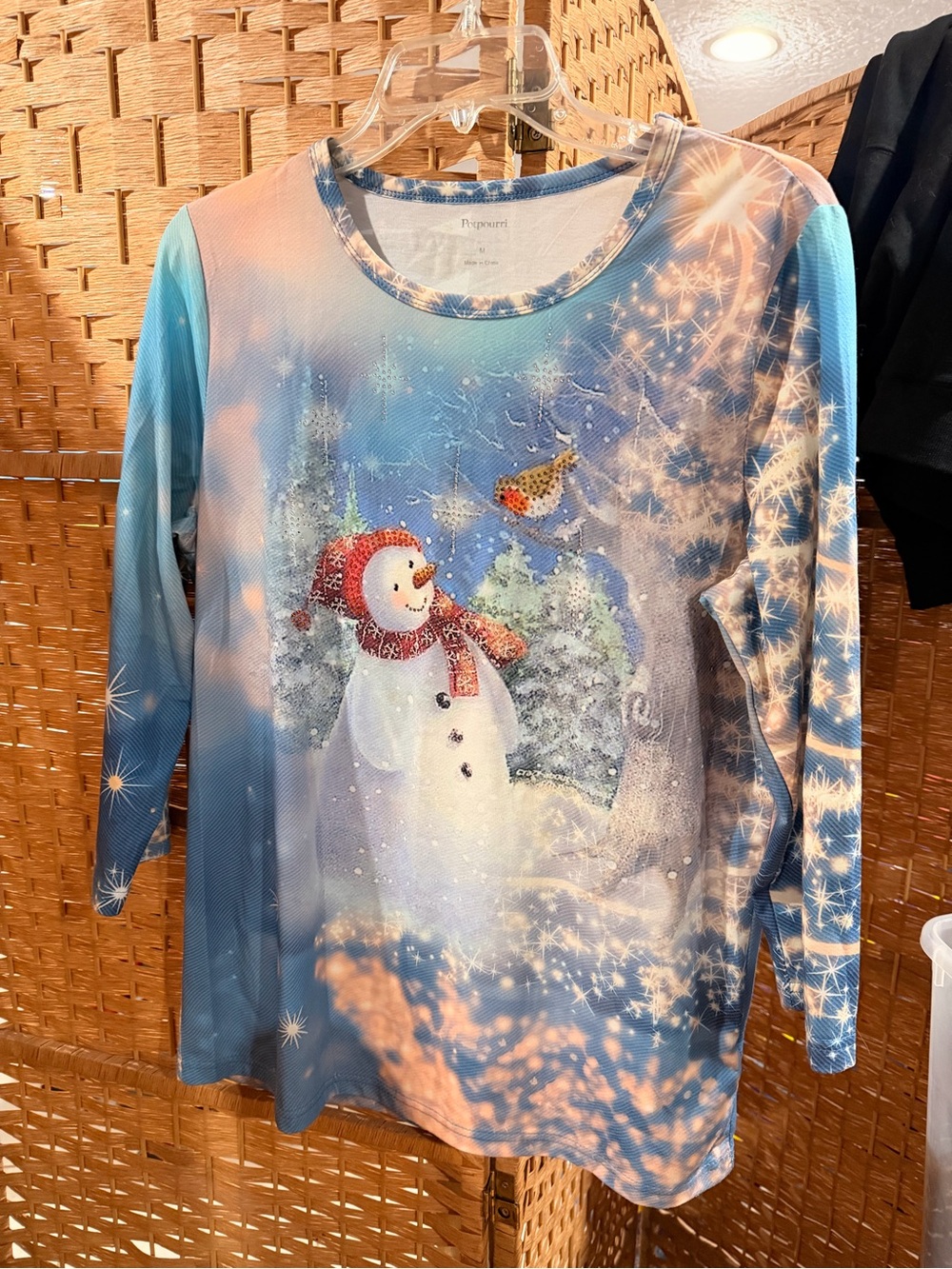 Women's Blue Snowman Long Sleeve Tee